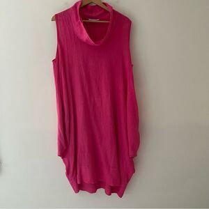 Liabella 100% Linen Dress Tunic Size Large Pink Lagenlook Pockets Made in Italy